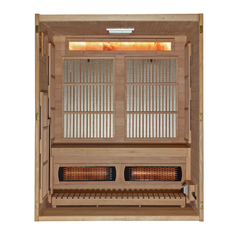 Golden Designs "Soria" 3 Person Hybrid Sauna Indoor Full Spectrum Infrared and Traditional Stove