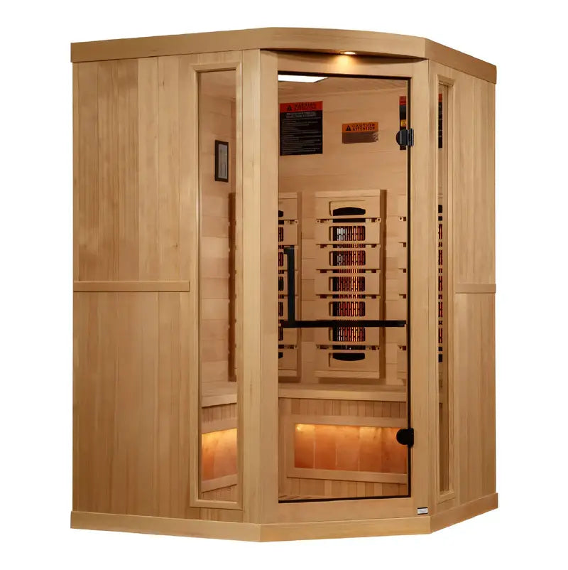 golden designs gdi-8035-03 3 person infrared sauna exterior front view

interior canadian hemlock bench and salt bar golden designs 3 person infrared sauna

infrared heating panels inside golden designs gdi-8035-03 near zero emf

chromotherapy lighting and tempered glass door golden designs 3 person infrared sauna with salt bar