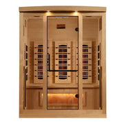 golden designs gdi-8030-03 3 person infrared sauna exterior front view

interior canadian hemlock bench and salt bar golden designs 3 person infrared sauna

infrared panels inside golden designs gdi-8030-03 full spectrum sauna near zero emf

chromotherapy lighting and glass door golden designs 3 person infrared sauna with salt bar