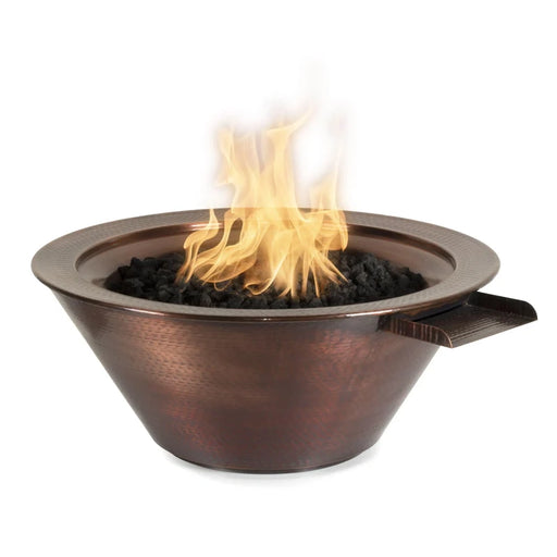 the outdoor plus cazo copper fire and water bowl exterior view

the outdoor plus cazo hammered copper round fire bowl with water spillway

the outdoor plus cazo fire and water bowl patio night flame and water feature

the outdoor plus cazo copper fire bowl stainless steel burner close-up