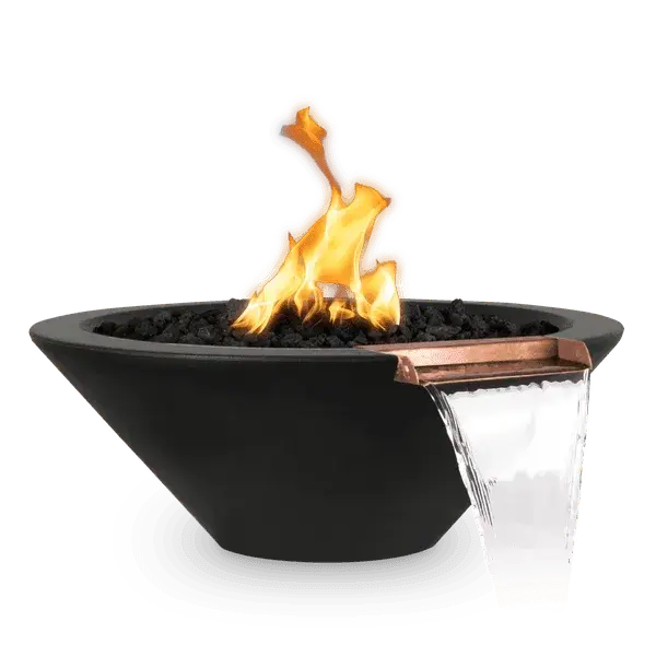 the outdoor plus cazo fire and water bowl exterior view

the outdoor plus cazo hammered copper fire water bowl patio setup

the outdoor plus cazo fire and water feature lit at night with flame and water

the outdoor plus cazo copper fire and water bowl stainless steel burner close up