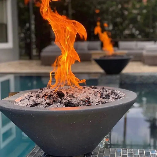 The Outdoor Plus 36” Cazo Round Concrete Fire Bowl outdoor fire feature

36 inch Cazo round concrete fire bowl with active flame

Close-up of concrete texture on The Outdoor Plus 36 Cazo fire bowl

Outdoor patio with The Outdoor Plus 36 Cazo round concrete fire bowl