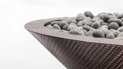 the outdoor plus cazo hammered patina copper fire bowl exterior view

the outdoor plus cazo copper fire bowl round fire pit flame at night

the outdoor plus cazo fire bowl patio setup close-up copper finish and burner

the outdoor plus cazo copper fire bowl burner interior detail
