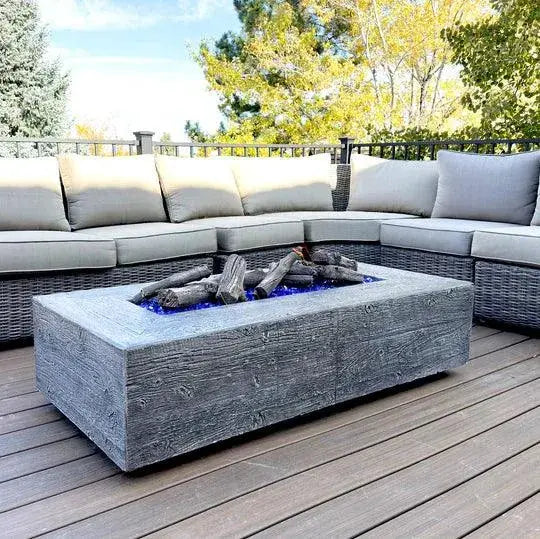 The Outdoor Plus Coronado Fire Pit in GFRC Wood Grain finish

Coronado wood grain concrete fire pit with active flame

Close-up of GFRC wood grain texture on Coronado fire pit

Outdoor Plus Coronado rectangular fire pit in modern patio setting