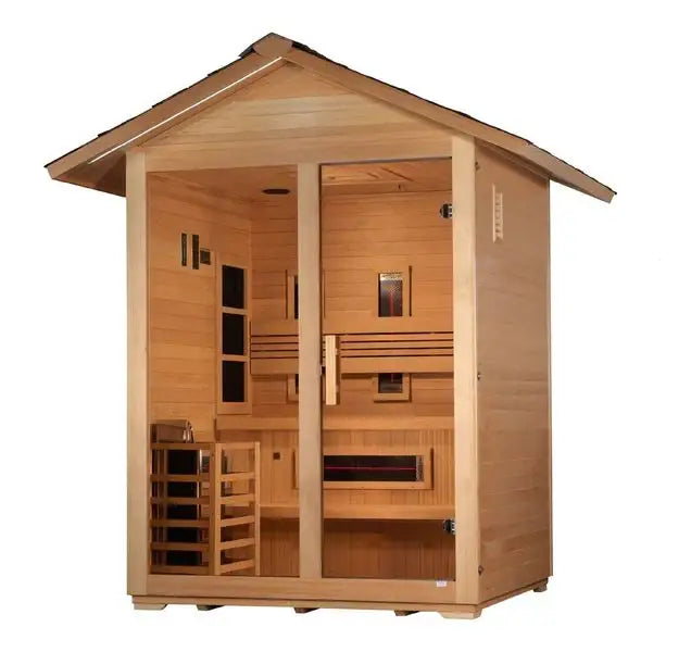 golden designs carinthia 3 person hybrid outdoor sauna front view

interior canadian hemlock wood golden designs carinthia hybrid sauna seating three

full spectrum infrared heating panels golden designs carinthia hybrid outdoor sauna

bronze privacy glass door golden designs carinthia hybrid outdoor sauna exterior