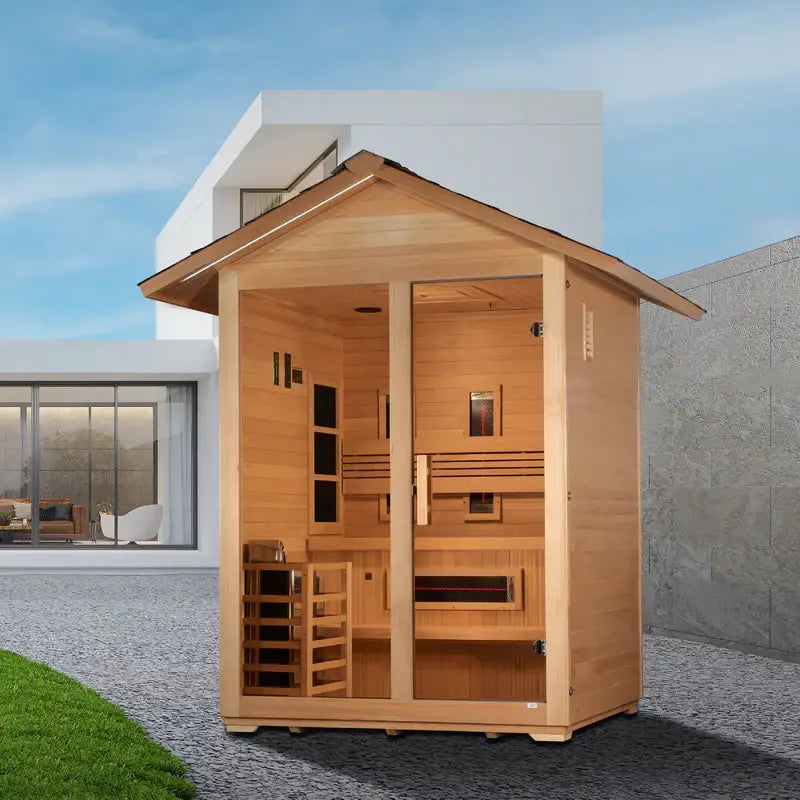 golden designs carinthia 3 person hybrid outdoor sauna front view

interior canadian hemlock wood golden designs carinthia hybrid sauna seating three

full spectrum infrared heating panels golden designs carinthia hybrid outdoor sauna

bronze privacy glass door golden designs carinthia hybrid outdoor sauna exterior