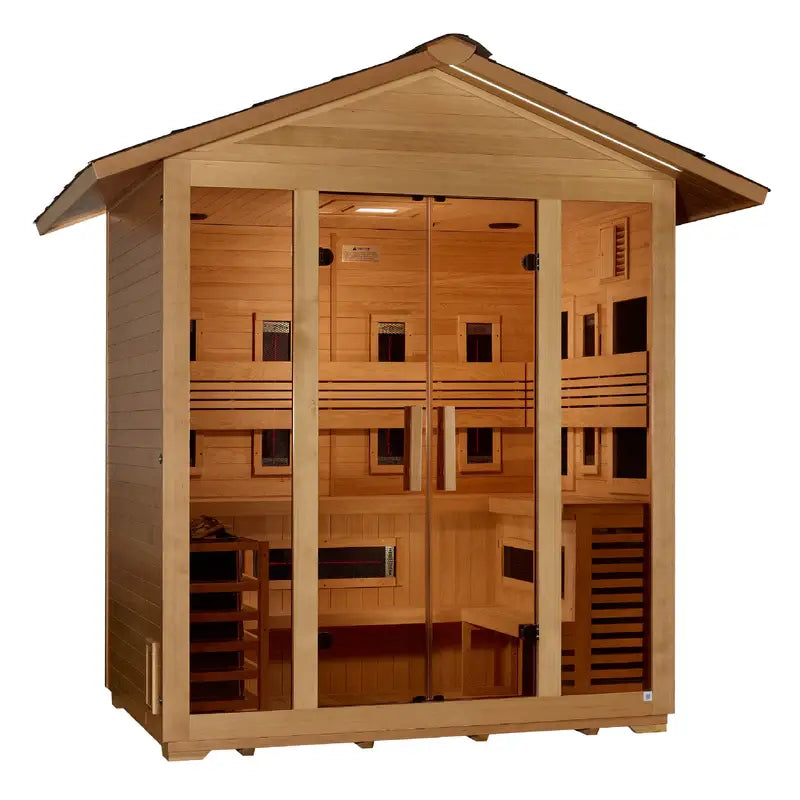 golden designs gargellen 5 person hybrid outdoor sauna front view

interior canadian hemlock wood golden designs gargellen hybrid outdoor sauna seating five

full spectrum infrared panels golden designs gargellen 5 person outdoor sauna

bronze privacy tempered glass door golden designs gargellen 5 person outdoor hybrid sauna exterior