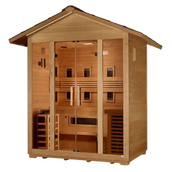 golden designs gargellen 5 person hybrid outdoor sauna front view

interior canadian hemlock wood golden designs gargellen hybrid outdoor sauna seating five

full spectrum infrared panels golden designs gargellen 5 person outdoor sauna

bronze privacy tempered glass door golden designs gargellen 5 person outdoor hybrid sauna exterior