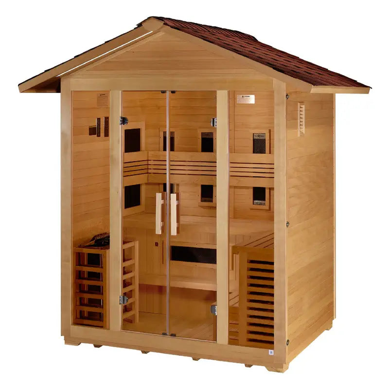 golden designs gargellen 5 person hybrid outdoor sauna front view

interior canadian hemlock wood golden designs gargellen hybrid outdoor sauna seating five

full spectrum infrared panels golden designs gargellen 5 person outdoor sauna

bronze privacy tempered glass door golden designs gargellen 5 person outdoor hybrid sauna exterior
