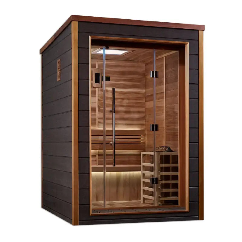 golden designs narvik 2 person indoor outdoor sauna front view

interior canadian red cedar golden designs narvik 2 person sauna seating two

6kw traditional stove golden designs narvik 2 person sauna electrical requirements

tempered glass door golden designs narvik 2 person indoor outdoor sauna exterior finish