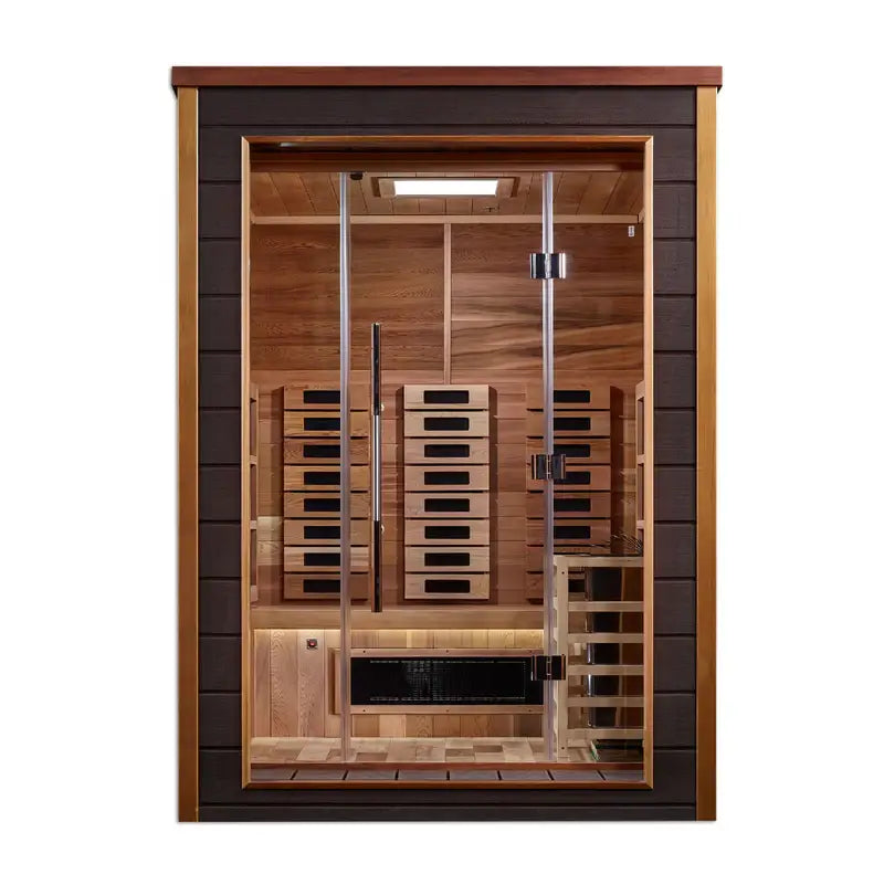 golden designs nora 2 person hybrid indoor outdoor sauna front view

interior canadian red cedar golden designs nora 2 person hybrid sauna seating two

full spectrum infrared panels golden designs nora 2 person hybrid sauna

6kw traditional stove golden designs nora 2 person indoor outdoor sauna electrical requirements