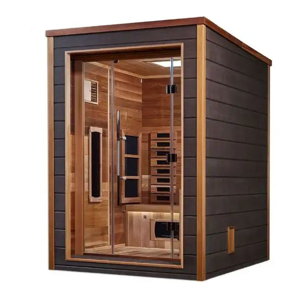 golden designs nora 2 person hybrid indoor outdoor sauna front view

interior canadian red cedar golden designs nora 2 person hybrid sauna seating two

full spectrum infrared panels golden designs nora 2 person hybrid sauna

6kw traditional stove golden designs nora 2 person indoor outdoor sauna electrical requirements