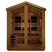 golden designs kaskinen 6 person hybrid outdoor sauna front view

interior canadian red cedar seats six in kaskinen hybrid sauna

infrared emitters and traditional stove golden designs kaskinen sauna

galaxy star ceiling lighting golden designs kaskinen outdoor sauna