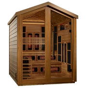 golden designs kaskinen 6 person hybrid outdoor sauna front view

interior canadian red cedar seats six in kaskinen hybrid sauna

infrared emitters and traditional stove golden designs kaskinen sauna

galaxy star ceiling lighting golden designs kaskinen outdoor sauna