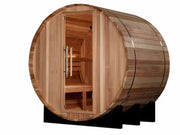 golden designs st moritz 2 person barrel outdoor sauna front view

cedar wood barrel sauna by golden designs side angle

2 person traditional outdoor sauna interior seating and heater

bronze tempered glass door golden designs st moritz sauna