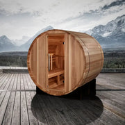 golden designs st moritz 2 person barrel outdoor sauna front view

cedar wood barrel sauna by golden designs side angle

2 person traditional outdoor sauna interior seating and heater

bronze tempered glass door golden designs st moritz sauna