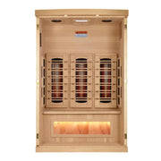 golden designs gdi-8020-03 2 person infrared sauna exterior front view

interior canadian hemlock golden designs 2 person infrared sauna bench and salt bar

infrared panels inside golden designs gdi-8020-03 near zero emf

chromotherapy lighting and bluetooth stereo golden designs reserve edition sauna
