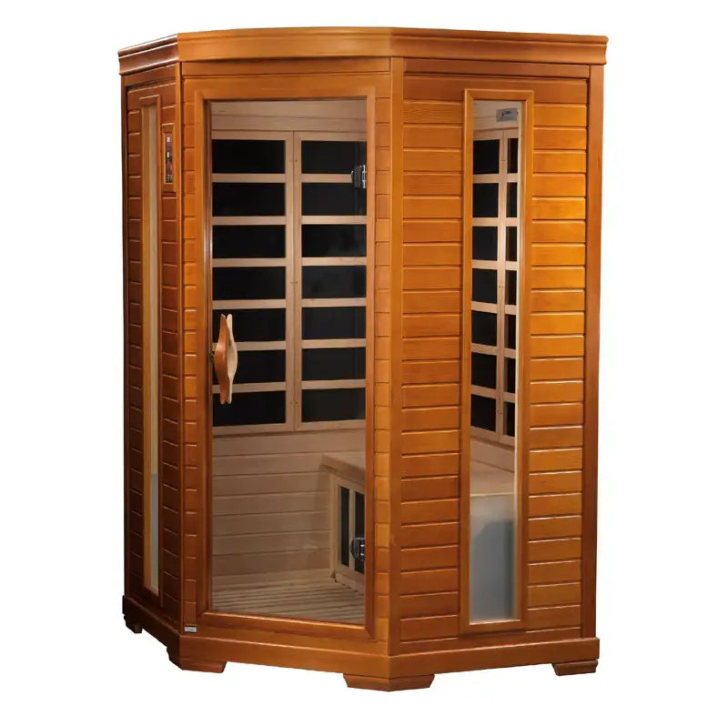 golden designs heming elite 2 person infrared sauna corner exterior

interior canadian hemlock bench and infrared panels golden designs heming elite sauna

ultra low emf carbon infrared panels inside heming elite sauna

chromotherapy lighting and tempered glass door golden designs heming elite indoor sauna