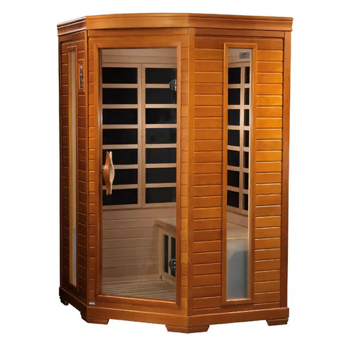 golden designs heming elite 2 person infrared sauna corner exterior

interior canadian hemlock bench and infrared panels golden designs heming elite sauna

ultra low emf carbon infrared panels inside heming elite sauna

chromotherapy lighting and tempered glass door golden designs heming elite indoor sauna