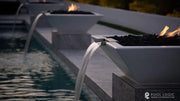 the outdoor plus maya fire and water bowl exterior view

the outdoor plus maya hammered copper fire water bowl patio setup

the outdoor plus maya fire and water feature lit at night with flame and water spillway

the outdoor plus maya copper fire and water bowl stainless steel burner close up