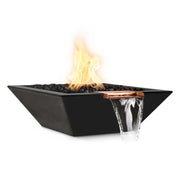 the outdoor plus maya fire and water bowl exterior view

the outdoor plus maya hammered copper fire water bowl patio setup

the outdoor plus maya fire and water feature lit at night with flame and water spillway

the outdoor plus maya copper fire and water bowl stainless steel burner close up