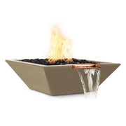 the outdoor plus maya fire and water bowl exterior view

the outdoor plus maya hammered copper fire water bowl patio setup

the outdoor plus maya fire and water feature lit at night with flame and water spillway

the outdoor plus maya copper fire and water bowl stainless steel burner close up