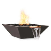 the outdoor plus maya fire and water bowl exterior view

the outdoor plus maya hammered copper fire water bowl patio setup

the outdoor plus maya fire and water feature lit at night with flame and water spillway

the outdoor plus maya copper fire and water bowl stainless steel burner close up