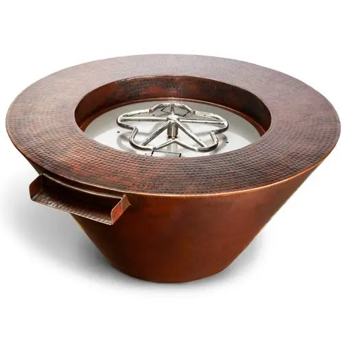hpc fire inspired mesa copper fire and water bowl exterior view

hpc fire mesa copper fire bowl closeup hammered oil rubbed finish

hpc fire mesa fire and water bowl patio setup night flame and water feature

hpc fire mesa bowl stainless steel burner interior of copper fire and water bowl