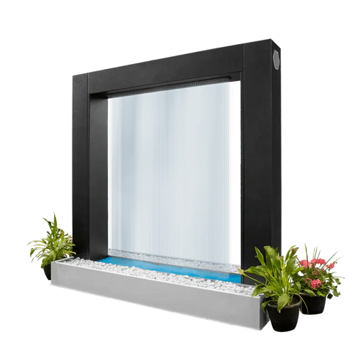 the outdoor plus paradise falls water curtain metal powder coat exterior view

the outdoor plus paradise falls outdoor water curtain patio feature

the outdoor plus paradise falls water curtain wall moving water detail

the outdoor plus paradise falls powder coat garden water feature close-up
