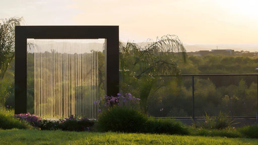 the outdoor plus paradise falls water curtain metal powder coat exterior view

the outdoor plus paradise falls outdoor water curtain patio feature

the outdoor plus paradise falls water curtain wall moving water detail

the outdoor plus paradise falls powder coat garden water feature close-up