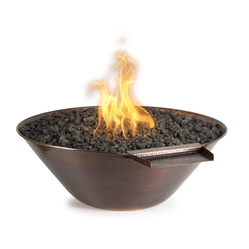 the outdoor plus remi 31 inch copper fire and water bowl exterior view

the outdoor plus remi hammered copper bowl fire and water feature night flame

the outdoor plus remi copper fire water bowl patio setup with water spillway

the outdoor plus remi copper fire water bowl stainless steel burner close-up