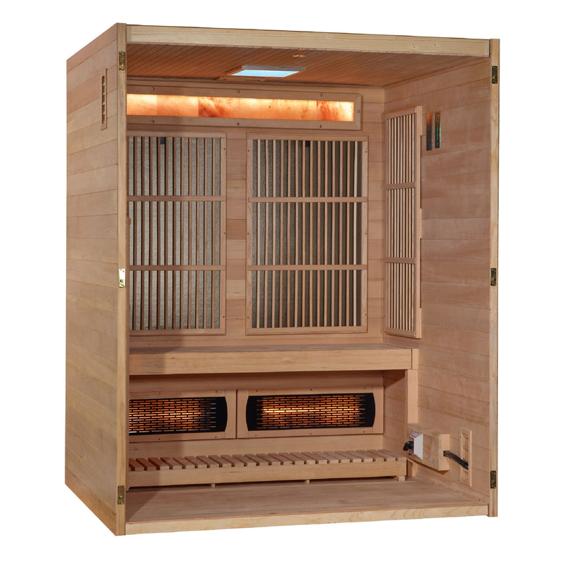 Golden Designs "Soria" 3 Person Hybrid Sauna Indoor Full Spectrum Infrared and Traditional Stove