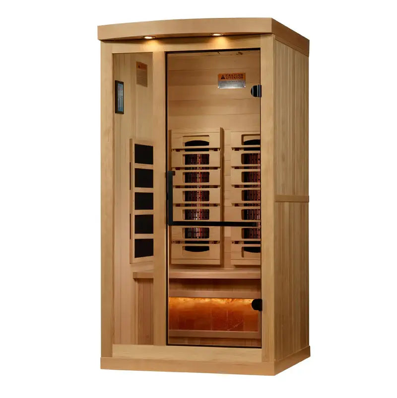golden designs reserve edition gdi-8010-03 single person full spectrum sauna

interior canadian hemlock golden designs reserve edition infrared sauna with salt bar

infrared heating panels golden designs gdi-8010-03 near zero emf

himalayan salt bar under bench golden designs reserve edition sauna