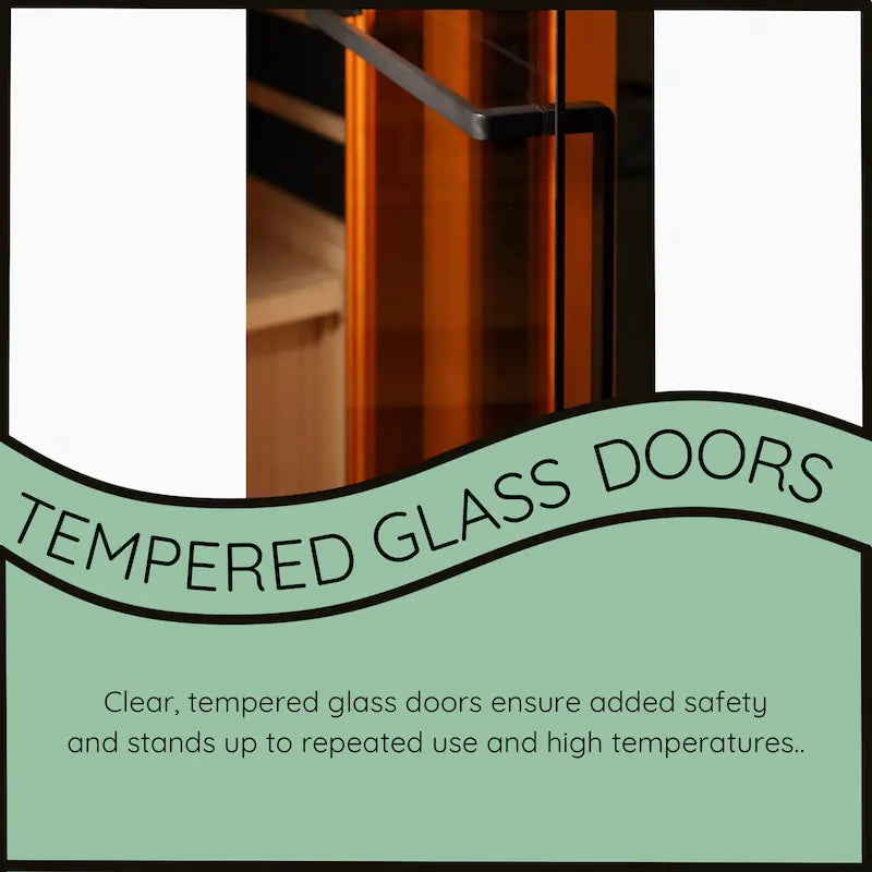 Close-up view of tempered glass doors for an outdoor sauna, highlighting safety and durability features