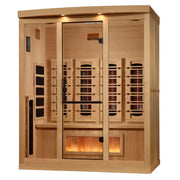 golden designs 4 person infrared sauna gdi-8040-03 exterior front view

interior canadian hemlock 4 person infrared sauna bench and salt bar

infrared heating panels inside golden designs full spectrum sauna near zero emf

chromotherapy lighting and tempered glass door golden designs 4 person infrared sauna