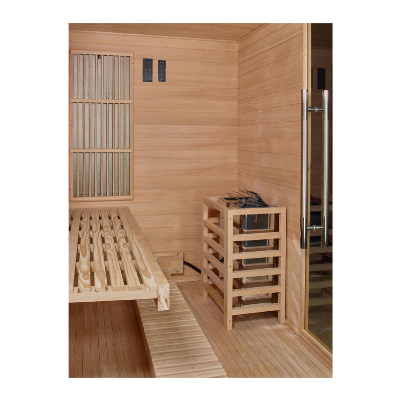 Golden Designs "Soria" 3 Person Hybrid Sauna Indoor Full Spectrum Infrared and Traditional Stove