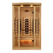 golden designs gdi-8020-03 2 person infrared sauna exterior front view

interior canadian hemlock golden designs 2 person infrared sauna bench and salt bar

infrared panels inside golden designs gdi-8020-03 near zero emf

chromotherapy lighting and bluetooth stereo golden designs reserve edition sauna