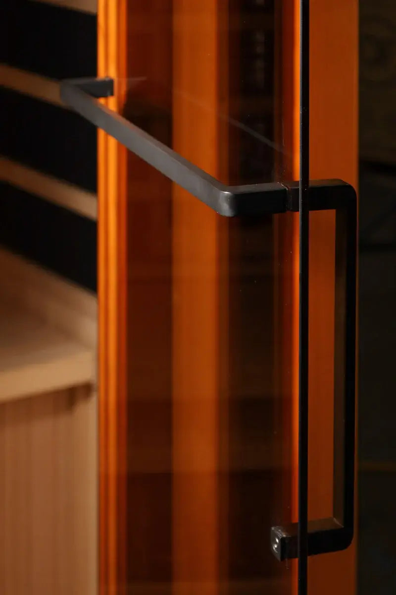 golden designs 4 person infrared sauna gdi-8040-03 exterior front view

interior canadian hemlock 4 person infrared sauna bench and salt bar

infrared heating panels inside golden designs full spectrum sauna near zero emf

chromotherapy lighting and tempered glass door golden designs 4 person infrared sauna