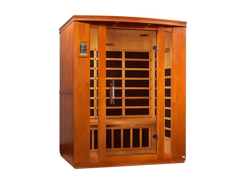 golden designs bellagio 3 person infrared sauna exterior front view

interior canadian hemlock bench and infrared heating panels inside bellagio sauna

carbon far infrared panels golden designs bellagio sauna near zero emf

chromotherapy lighting and tempered glass door golden designs bellagio indoor sauna